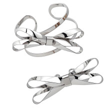 Bowknot Accent Ring And Bracelet Set Stainless Steel-Silver