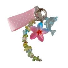 Elegant Dolphin Keychain With Shell Charm And Lace Design-Pink