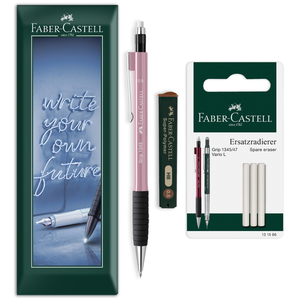 Faber-Castell Grip 1345 Mechanical Pencil Set Eraser, Leads Rose Shadows