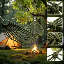 Portable Hammock Net, Breathable Nylon Rope Hammock With Metal Rings, Lightweight Camping Hammock