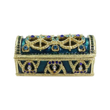 Ornate Alloy Storage Box Intricate Floral Pattern And-Blue