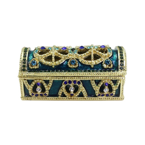 Ornate Alloy Storage Box Intricate Floral Pattern And-Blue