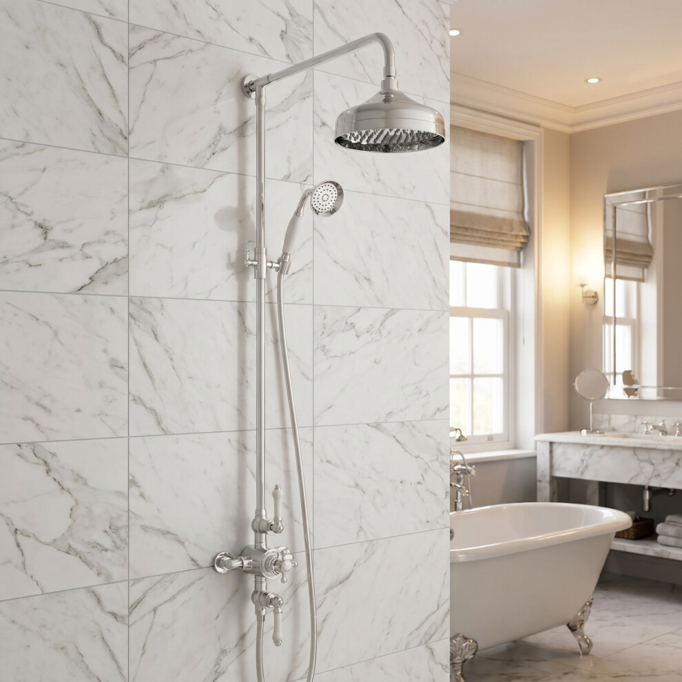Traditional Victorian Thermostatic Mixer Shower Exposed Valve Drencher Head & Riser Rail 5056093610331