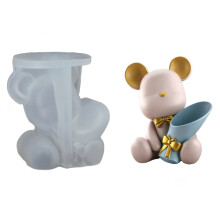 Silicone Flower Pot Mold With Flower Holding Bear Jewelry Making