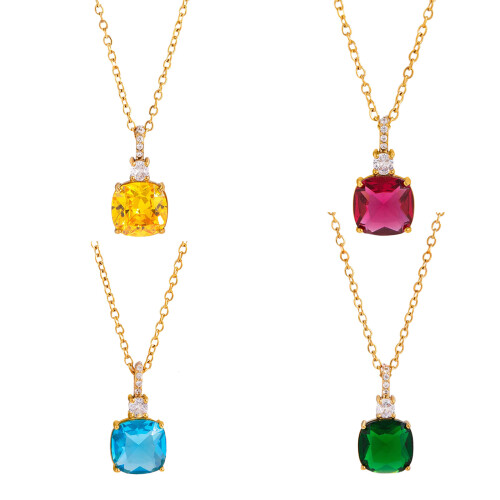 Delicate Square Crystal Necklace Versatile Design-JDN0312228GN 1