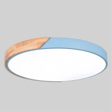 Modern dimmable LED recessed ceiling light in acrylic and wood for bedroom, living room, office, 23cm, blue