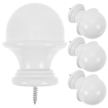 4Pcs White Decorative Wooden Finials for Curtain Rod Ends with Screw