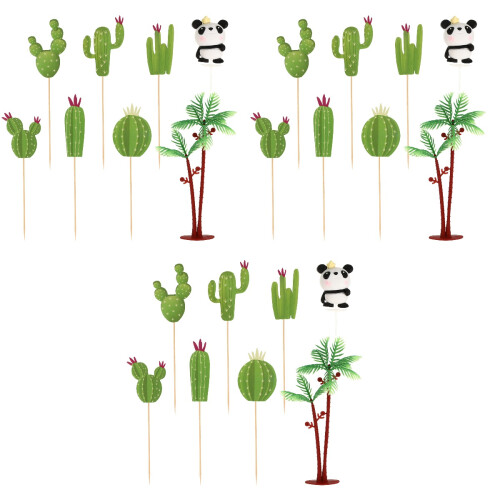 3Sets Kaktus & Panda Cupcake Toppers Mini Kuchen 2