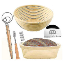 Bread Proofing Basket Set Of 2 with Kit-round And Ovel Bread Baking Bowl -bread Lame- Dough Scraper