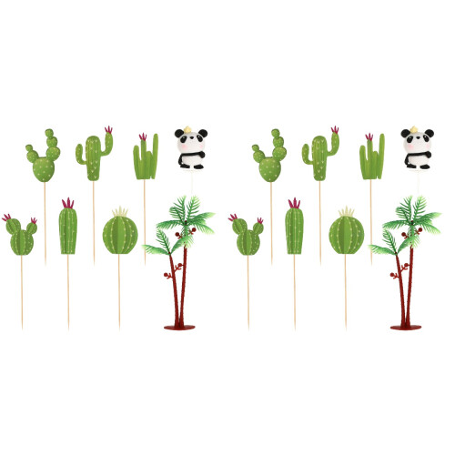 2Ensembles Mini Décors Cake Topper Panda Et Cactus Pour Table De Fête 1