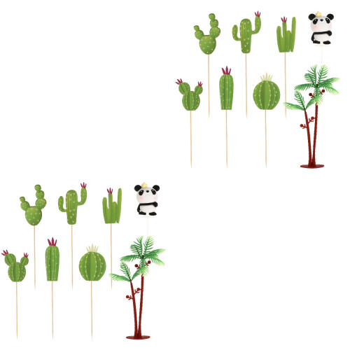 2Ensembles Mini Décors Cake Topper Panda Et Cactus Pour Table De Fête 2