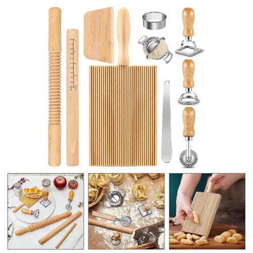 Wood Threaded Rolling Pin Pastas Tool Set Dough Scraper Gnocchi Board Dumpling Maker Ravioli Stamp Cutter Wood Texture 1