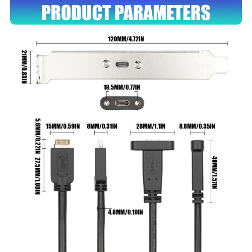 Câble de convertisseur USB Type E mâle vers Type C femelle de 2