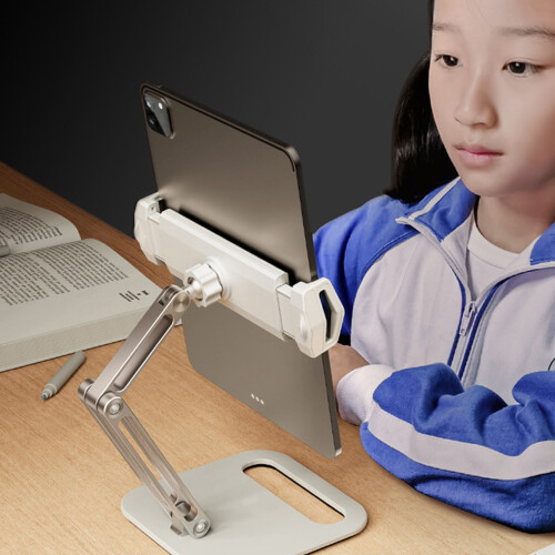 Support pour tablettes avec bras réglable et pince-Blanc 2