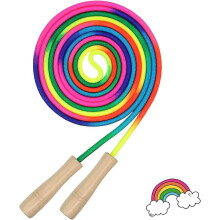Dww-Kids Skipping Rope, Jump Rope with Wooden Handle, Adjustable Sports Skipping Rope for Boys and Girls, Adjustable Cotton Skipping Rope