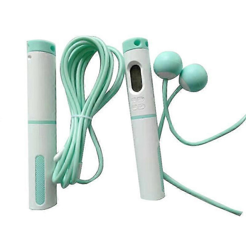 (Green White) Jump Rope Electronic Counting Skipping Rope Count Function Cordless Long Rope