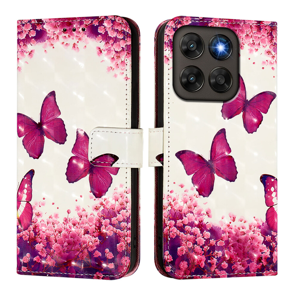 (Rose Butterflies) Phone Cover For Motorola Moto G77 5G / Motorola Moto G67 5G Leather Case Pattern Printing Wallet Sta 6914290287659