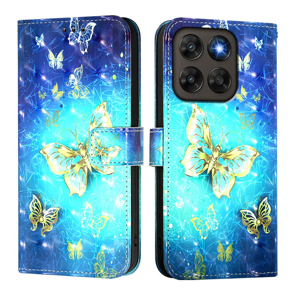 ( Butterflies) Phone Cover For Motorola Moto G77 5G / Motorola Moto G67 5G Leather Case Pattern Printing Wallet Sta Golden 6914291786953