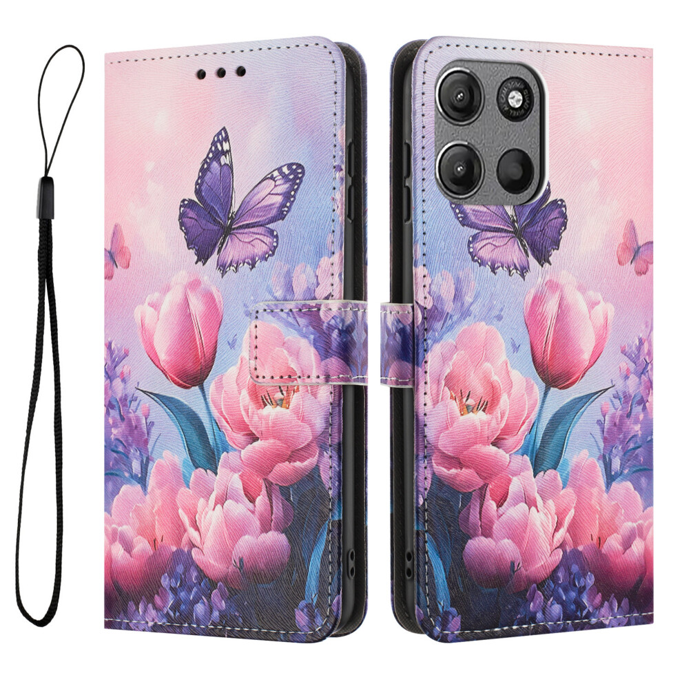 ( Flower Butterfly) Phone Cover For Motorola Moto G17 Power 4G / G17 4G / G15 4G / G15 Power 4G Wallet Case Pattern Prin Pink 6914296936094