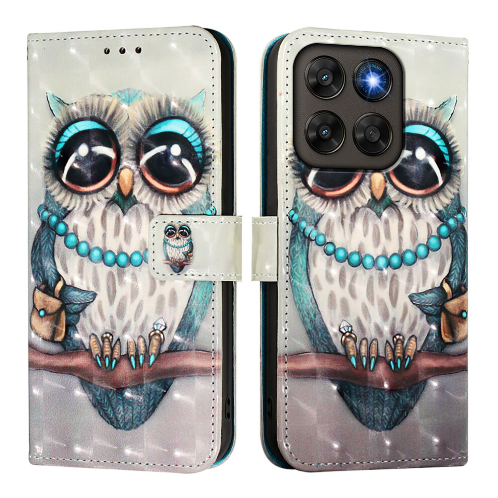 ( Owl) Phone Cover For Motorola Moto G77 5G / Motorola Moto G67 5G Leather Case Pattern Printing Wallet Sta Grey 6914296642230