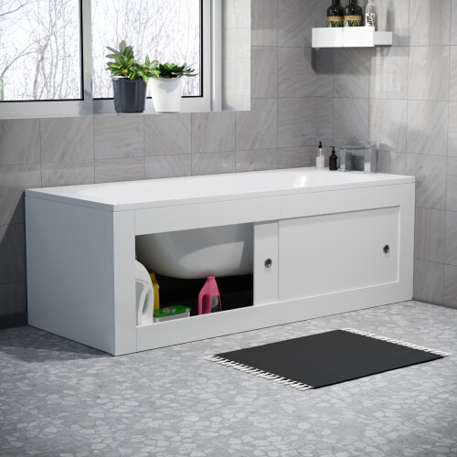 NES Home Nes Home White PVC 1700mm 2 Sliding Doors Bath Front Panel, End Panel & Plinth 1