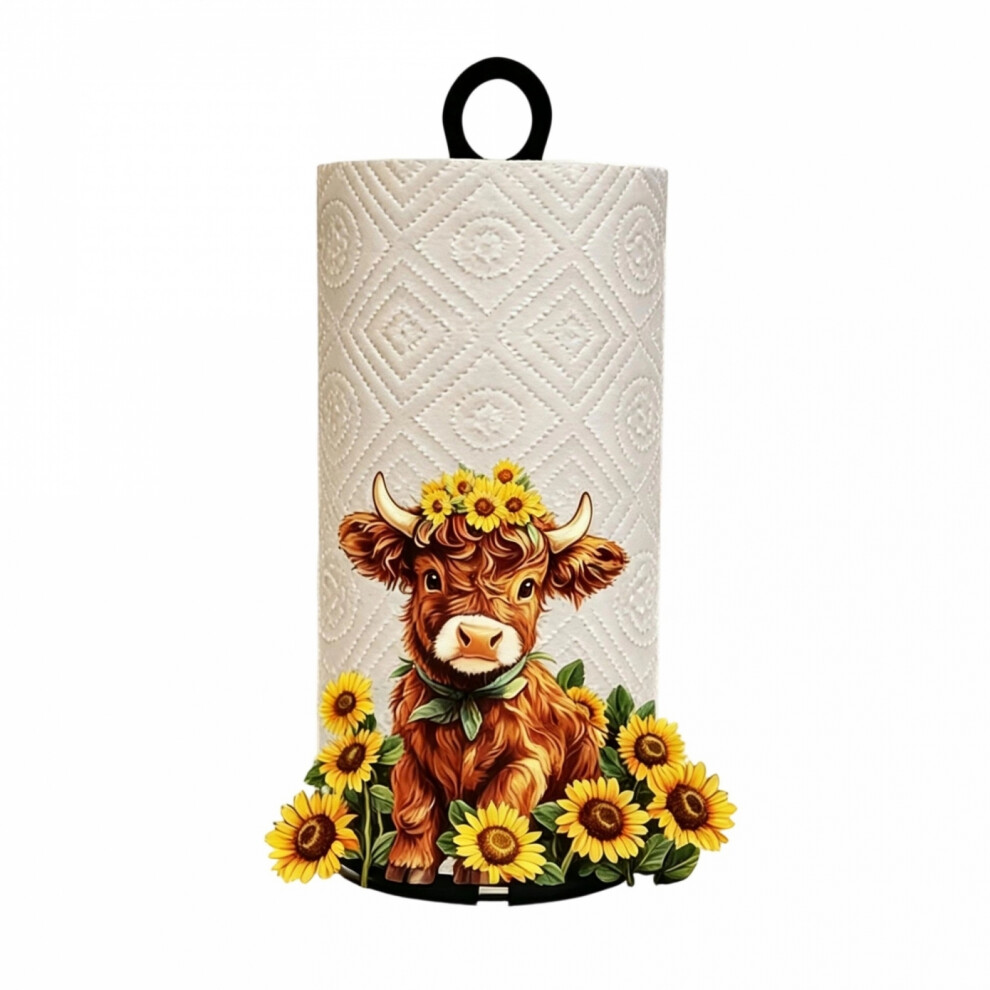 (26Cmx12.5cm, ) Metal Paper Towel Holder Countertop Rotation Freestanding Highland Cow Kitchen Paper Holder Stand Yellow