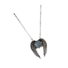 Trendy Blue Crystal Embellished Specter Wing Pendant Necklace