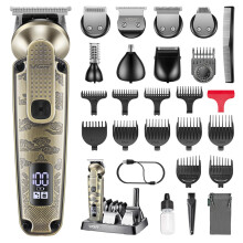 095 Barttrimmer für Herren, 7-in-1 wasserdichter, kabelloser Haarschneider mit T-Klingen-Trimmer-Set