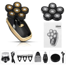 6-in-1 6D Rotationsrasierer, USB-aufladbar, IPX6 wasserdicht, für Glatzenbildung und Bartpflege