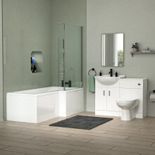 Cann L-Shaped RH Shower Bath, White Basin Vanity Unit with WC & BTW Toilet