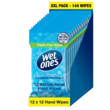 Wet Ones Be Fresh Plastic Free Antibacterial Hand Wipes 144 Wipes 12x12 Packs