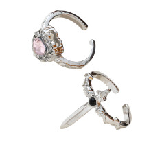 Stylish Pair Of Gothic Themed Heart And Swords-Pink silver