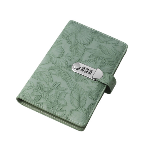 Leather Deposit Organiser Notebook With Combination Lock-Green