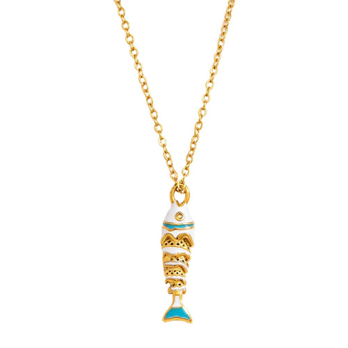 Trendy Drip Fish Charm Necklace With Adjustable-JDN0312222 WT