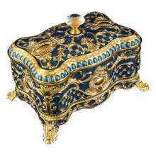 Étui à bijoux Portable, belle boîte à bijoux-Or et bleu grand
