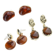 Fashionable Antique Gold Earrings With Amber Finish-3 piece set