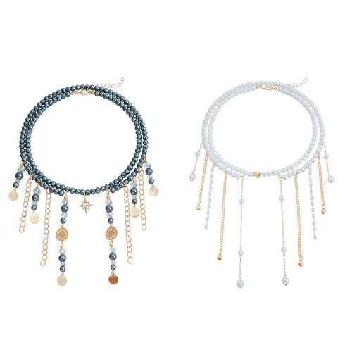 Ensemble de 2 colliers bohèmes-Mode perle d'imitation 1