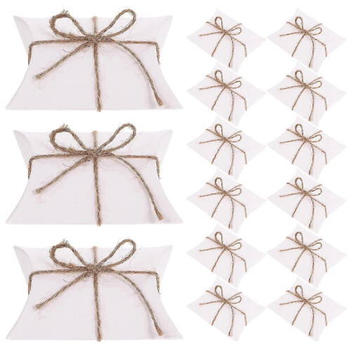 50 pcs Small Paper Pillow Gift Boxes with Ropes for Candy Packaging