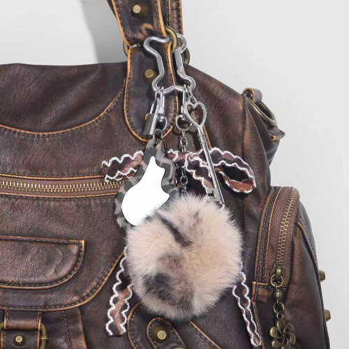 Porte-clés en polyester avec pompons, ornement de voiture-Gris 2