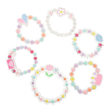 6Pcs Colorful Plastic Beaded Bracelets for Kids and Toddlers Elastic Jewelry