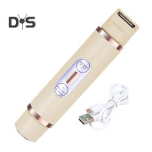 (Beige) Elektrisch damesscheerapparaat, USB-oplaadbaar, dubbele scheerkop, IPX7 waterdicht, draagbaa