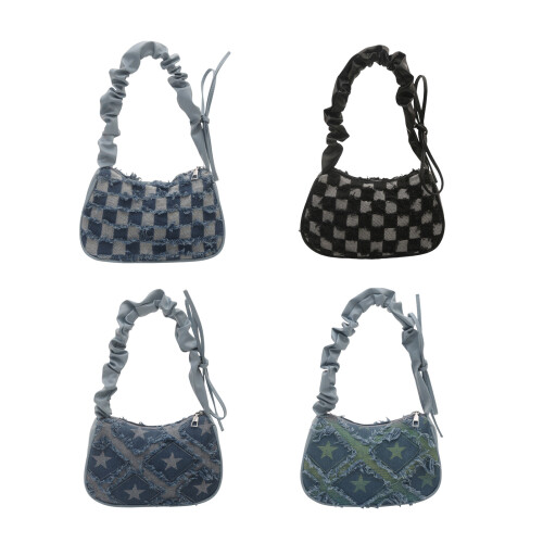 Fashionable Plaids Underarm Bag with Various-blue square 1