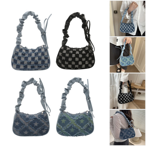 Fashionable Plaids Underarm Bag with Various-blue square 2