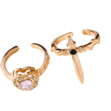 2Pcs Gothic Love Swords Rings For Couples-Pink Gold-color