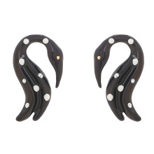 Unique Artistic Flamingo Dangle Earrings-black white dots
