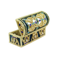 Sturdy Alloy Jewelry Storage Box Featuring Enameled Floral-Blue