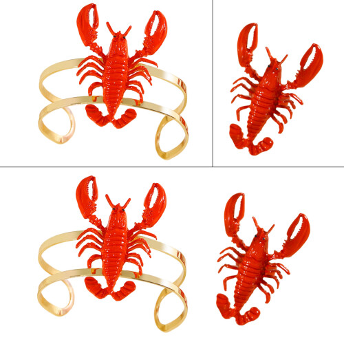 Adjustable Red Lobster Bracelet And Rings Crafted From Long-A 1