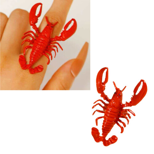 Adjustable Red Lobster Bracelet And Rings Crafted From Long-A 2