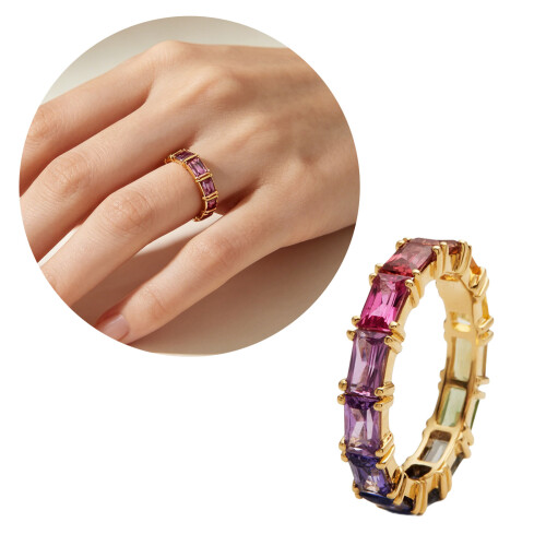 Fashionable Multicolor Zircon Ring Dainty Copper-9 Silver 2
