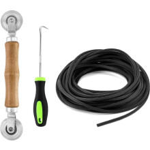 3-in-1 hyttysverkon korjaussarja: urakaiteen koukut + kaksoispyörän tiivisterulla + kuminen urakaiteen nauha 5 mm x 15 m